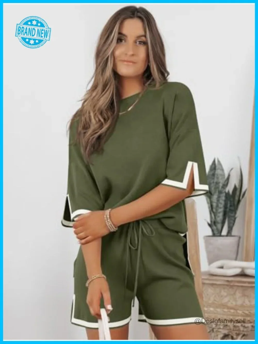 2 Piece Matching Lounge Set Short Sleeve Top & Shorts Casual Summer Outfit